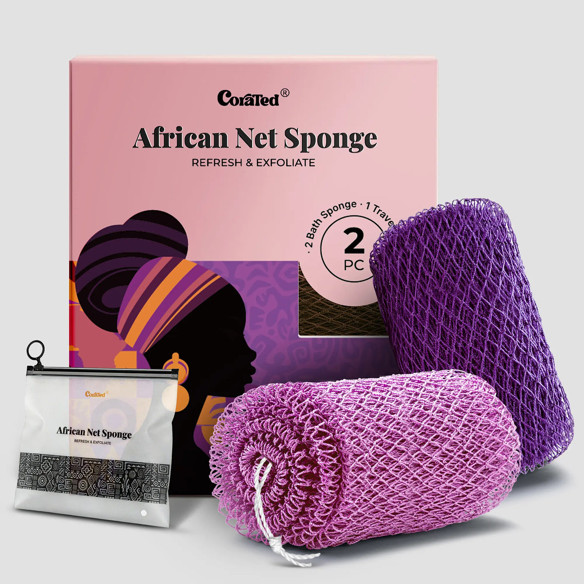 African Exfoliating Net Sponge – 2 Pack | Hygienic, Quick-Drying Bath Sponge