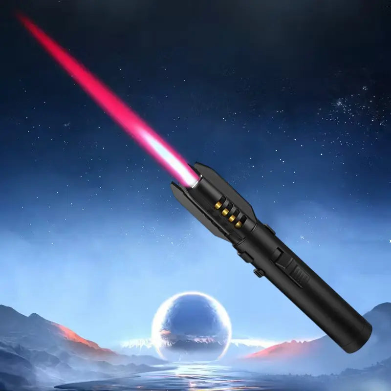 Windproof Jet Torch Lighter – Light Saber-Shaped Steel Body, 360° Usable, Adjustable Flame, Lockable Safety Lock