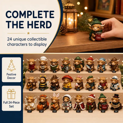 24-Day Highland Cow Advent Calendar – Christmas Countdown Gift Box with Collectible Festive Holiday Home Decor Toy Set