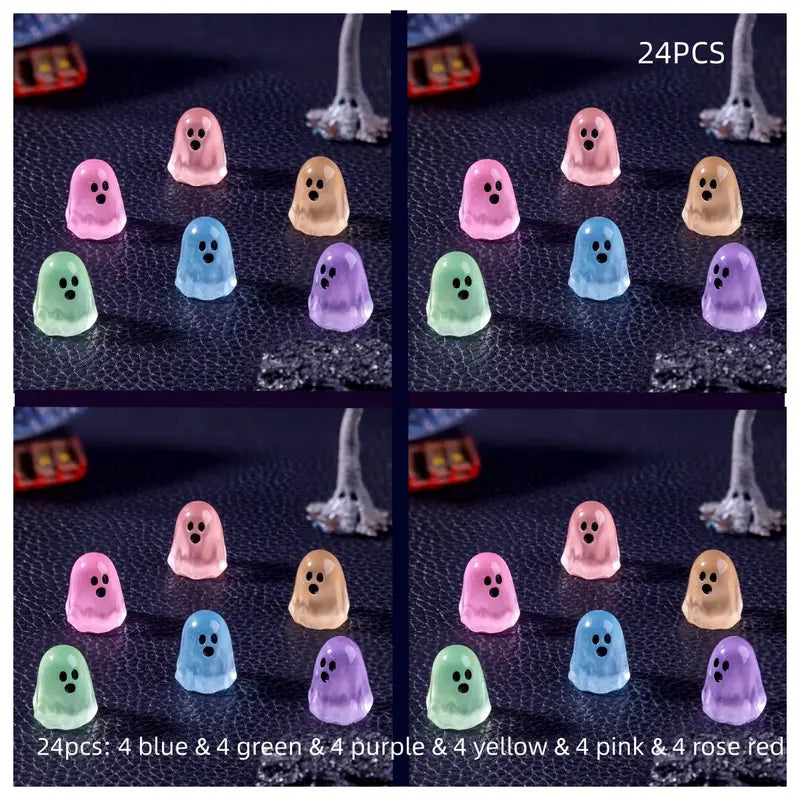 24pcs Halloween Resin Ghost Night Glow Figurines