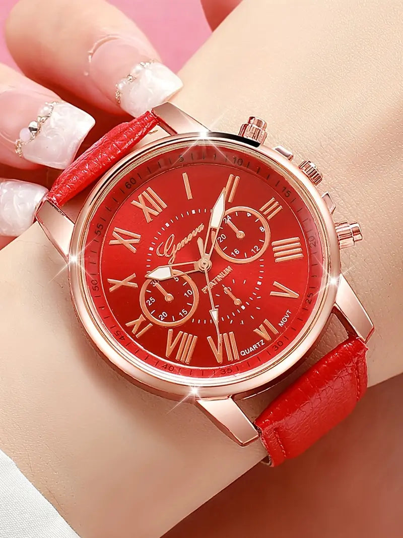 12-Piece Women's Quartz Watch Set with Leather Strap
