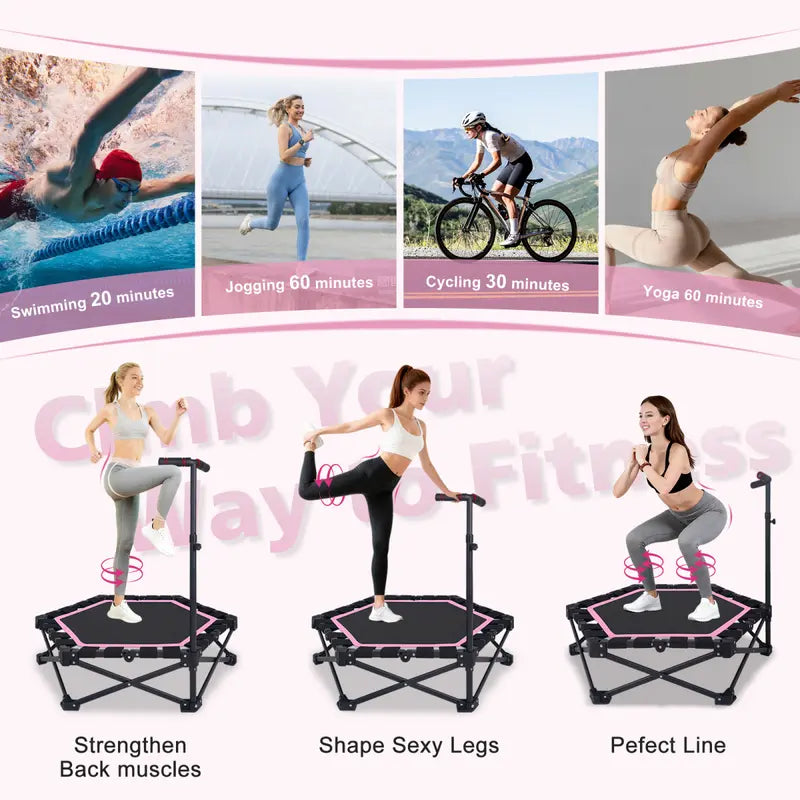 Foldable Fitness Trampoline with Adjustable T-Bar