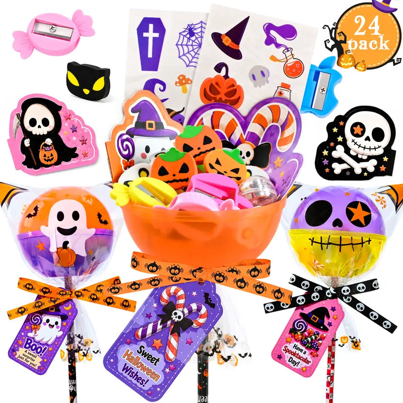 Unisex 2026 Upgraded Light-Up Giant Halloween Lollipop Stationery Kit with Cards, Halloween Party Favors for Kids, Classroom Exchange Gifts