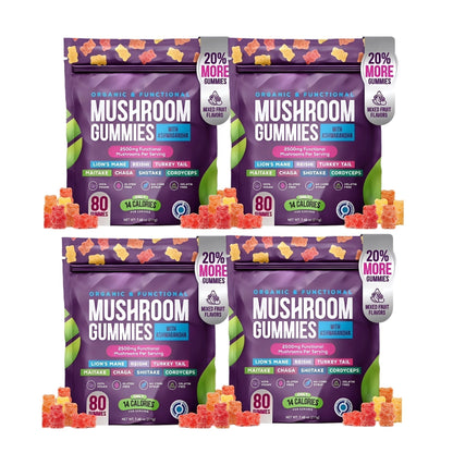 Organic Mushroom Gummies -Lions Mane Mushroom Supplement Gummies- Immune Defense, Boosts Cognitive Performance - 80 Gummies