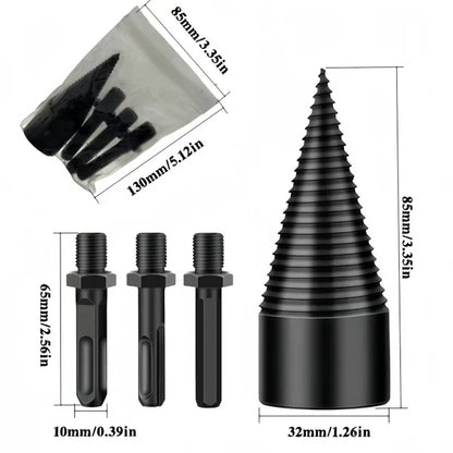 Firewood Splitter Drill Bit Set – Heavy-Duty High Carbon Steel Wood Splitting Cone, 4-Piece Set | Round + Square + Hex Shank | Fits Impact Drill, Electric Hammer & Hand Drill