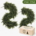 6 FT 2 Pcs Artificial Cedar Garlands, Real Touch Winter Cedar Garland, Green Artificial Greenery Pine Garland for Table, Mantle, Wall, Indoor, Outdoor Christmas Decorations