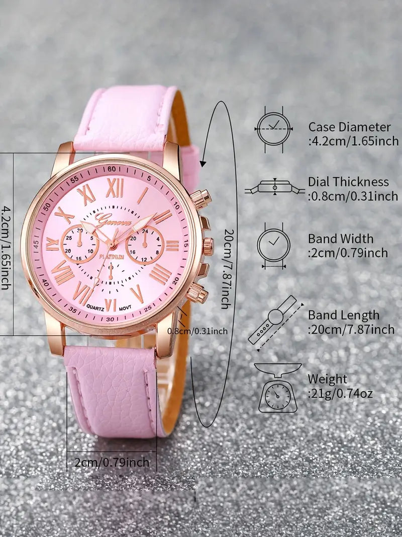 12-Piece Women's Quartz Watch Set with Leather Strap