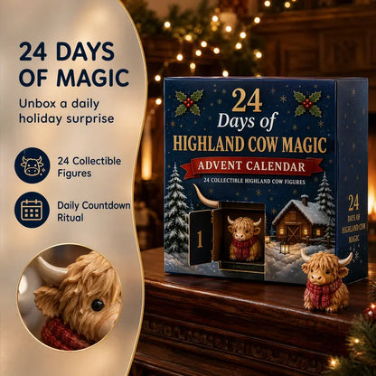 24-Day Highland Cow Advent Calendar – Christmas Countdown Gift Box with Collectible Festive Holiday Home Decor Toy Set