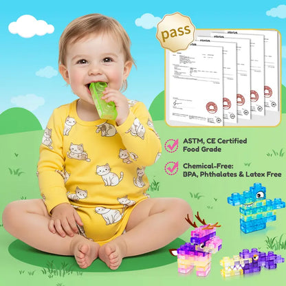 JOYSPOT Jelly Blocks, Squishy Multi-color Stacking Building Blocks Toy, Non-toxic Sensory Play Back to School, Safe Squeezable & Stretchable Stress-Relief, Jelly Blocks for Kids Early Learning Preschool STEM ADHD-Relief Creative Construction Bath Toy