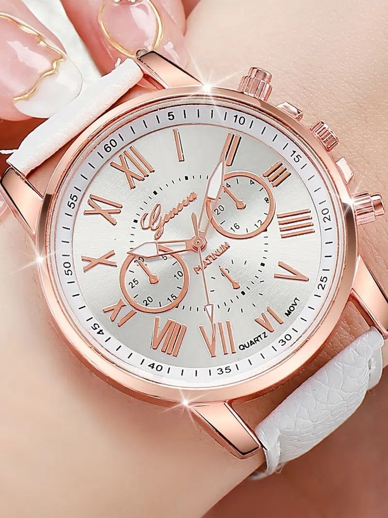 12-Piece Women's Quartz Watch Set with Leather Strap