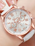 12-Piece Women's Quartz Watch Set with Leather Strap