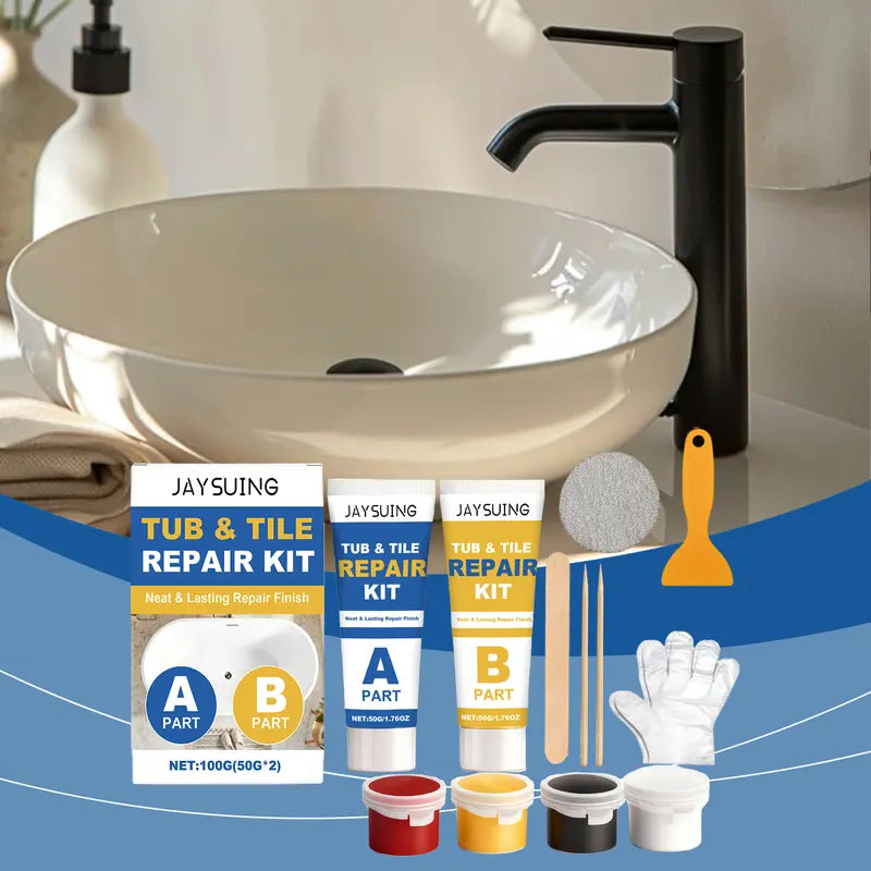 JAYSUING Epoxy Resin Bathtub & Tile Repair Kit, White Ceramic Crack & Chip Filler