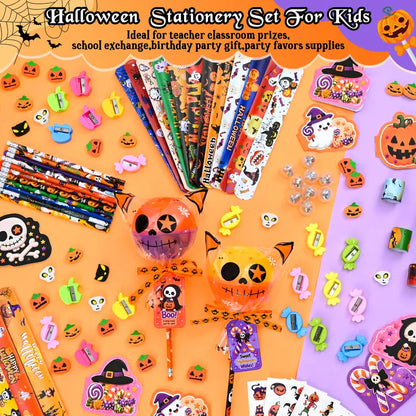 Unisex 2026 Upgraded Light-Up Giant Halloween Lollipop Stationery Kit with Cards, Halloween Party Favors for Kids, Classroom Exchange Gifts