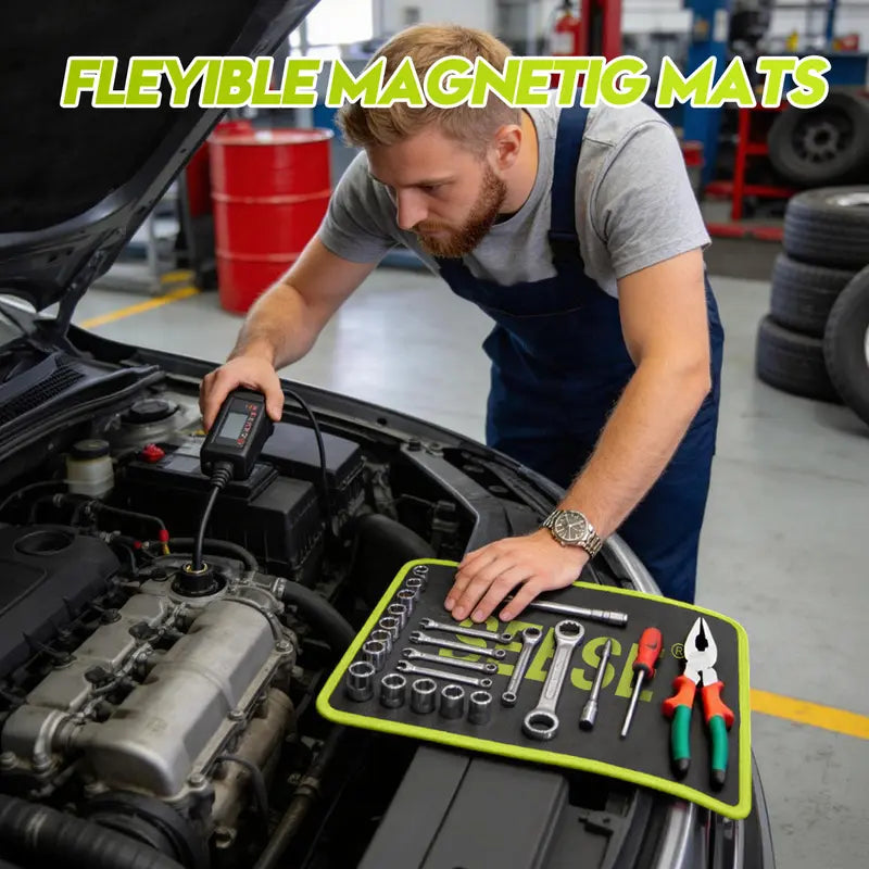 SEESE 3PC Flexible Magnetic Tool Mat & Tray Holder Set - PVC Non-Slip Magnetic Tool Tray for Garage, Workshop & Auto Repair