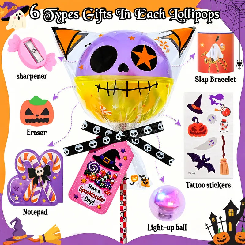 Unisex 2026 Upgraded Light-Up Giant Halloween Lollipop Stationery Kit with Cards, Halloween Party Favors for Kids, Classroom Exchange Gifts