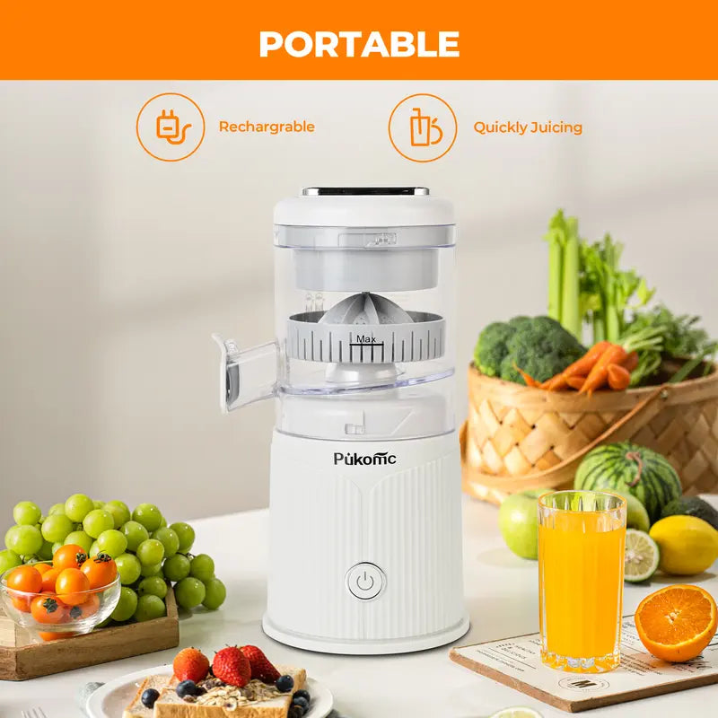 Pukomc Cordless Rechargeable Citrus Juicer - 10.6in Compact Automatic