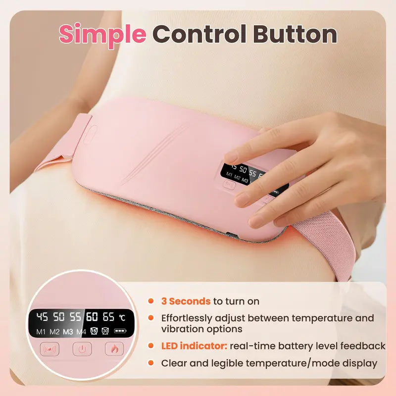 Portable Period Warming Belt for Women & Teen Girls – 5-Level Temp & Vibration, 15/30 Min Timer, Adjustable Strap, USB Rechargeable