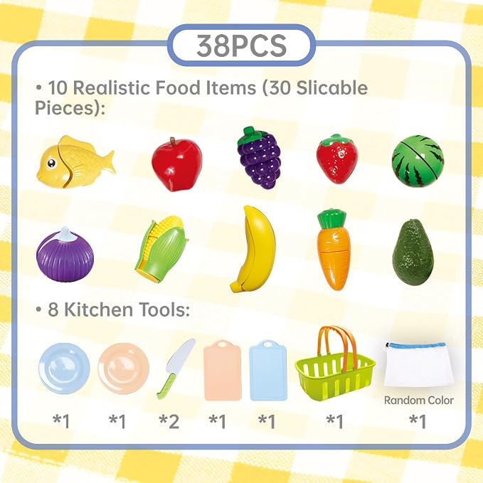 Cutting Play Food Toys for Kid, Pretend Play Kitchen Accessories, Fake Food