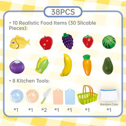 Cutting Play Food Toys for Kid, Pretend Play Kitchen Accessories, Fake Food