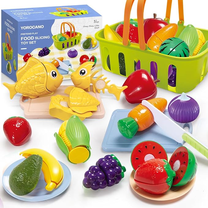 Cutting Play Food Toys for Kid, Pretend Play Kitchen Accessories, Fake Food
