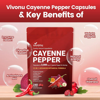 Nature’s Wellness Cayenne Pepper Heart & Vessel Support – Full Spectrum Formula with Vitamins & Botanicals, 240 Capsules