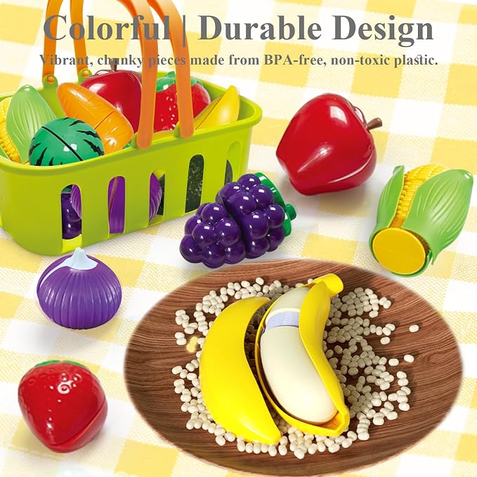 Cutting Play Food Toys for Kid, Pretend Play Kitchen Accessories, Fake Food