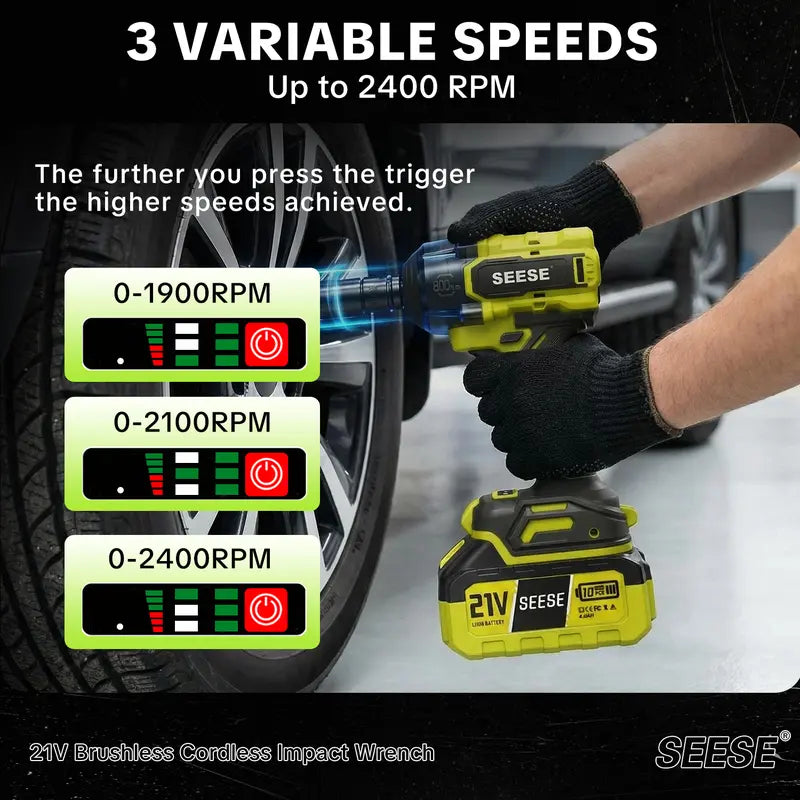 SEESE Cordless Brushless Impact Wrench Kit
