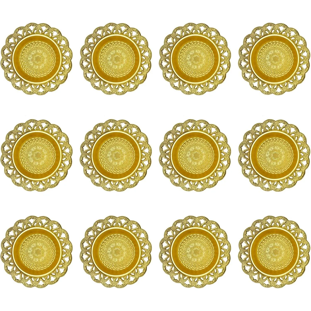 Golden Metal Diwali Diya Set 12PCS - Reusable Oil Lamps for Puja, Indian Wedding, Housewarming & Home Temple Decor