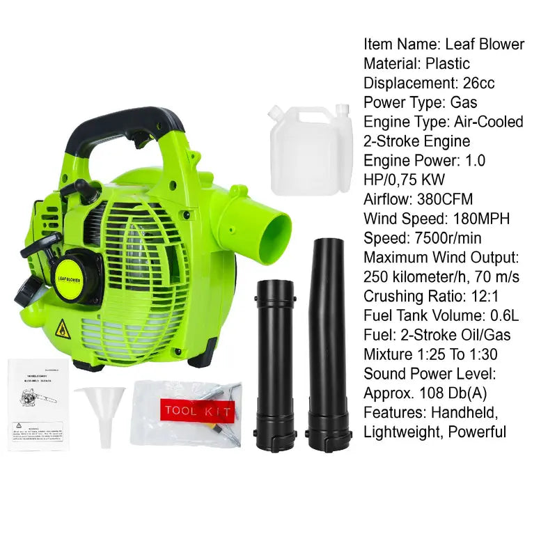 Explorinox 2-Stroke Handheld Leaf Blower, 26cc Gas Powered Blower for Lawn Care, Snow Blowing & Yard Cleaning