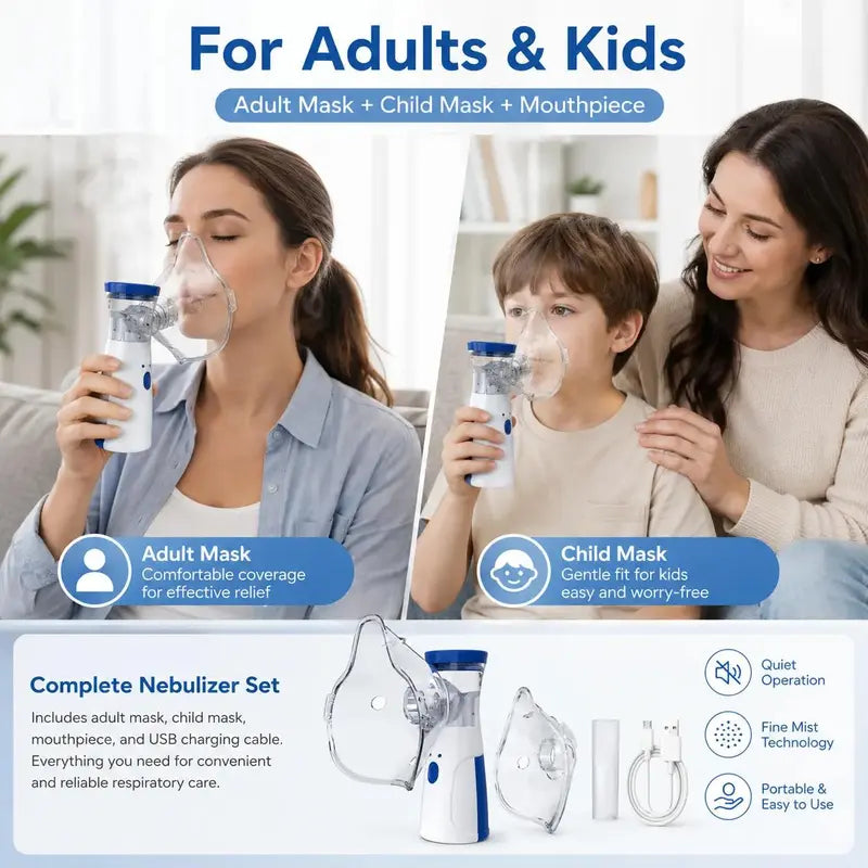 Portable Rechargeable Handheld Mesh Nebulizer – 3 Intensity Levels
