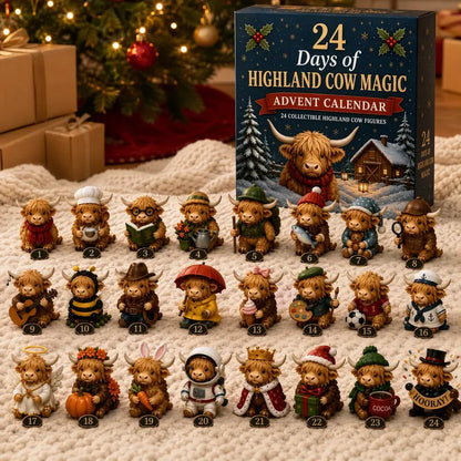 24-Day Highland Cow Advent Calendar – Christmas Countdown Gift Box with Collectible Festive Holiday Home Decor Toy Set