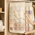 Bra and Underwear Closet Hanging Organizer with 12+18 Pockets Beige Dual Sided Wall Shelf Wardrobe Storage Bags for Bra Socks Underwear Underpants Lightweight & Durable Mesh Pockets