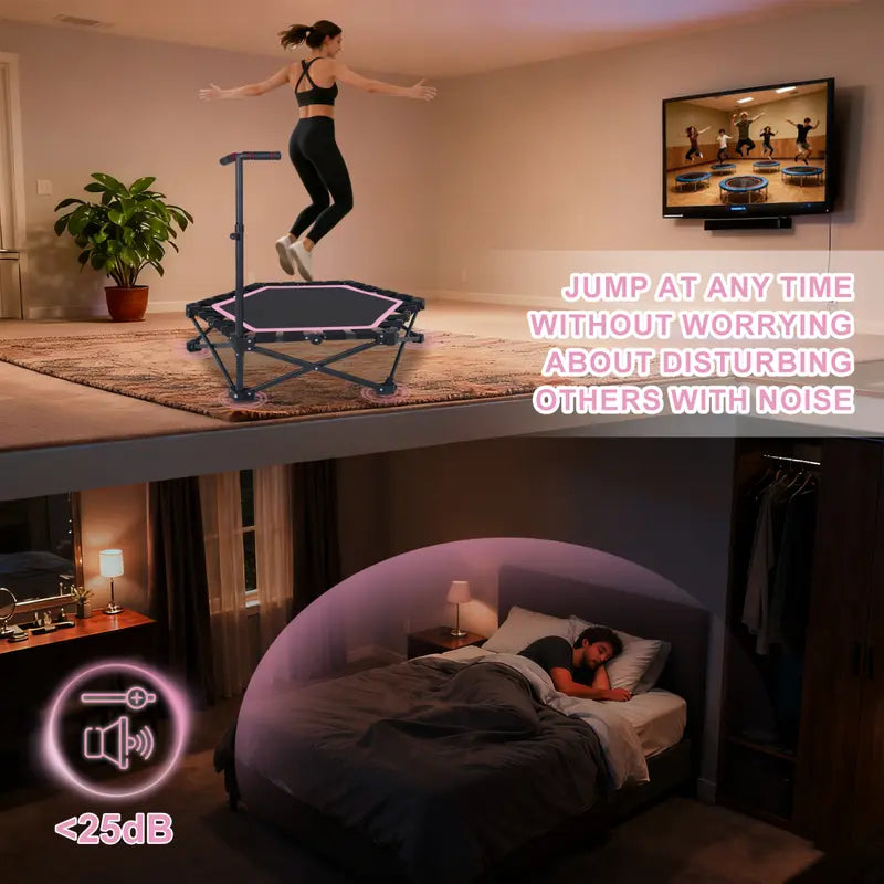 Foldable Fitness Trampoline with Adjustable T-Bar