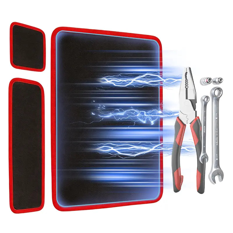 SEESE 3PC Flexible Magnetic Tool Mat & Tray Holder Set - PVC Non-Slip Magnetic Tool Tray for Garage, Workshop & Auto Repair