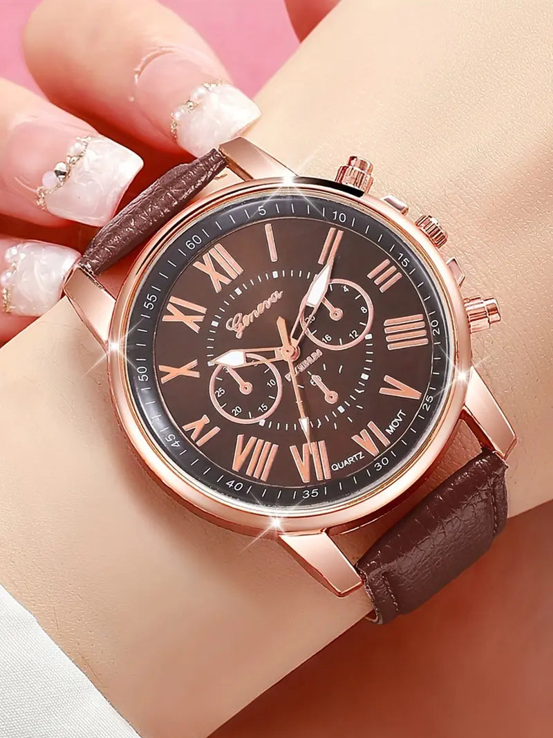 12-Piece Women's Quartz Watch Set with Leather Strap