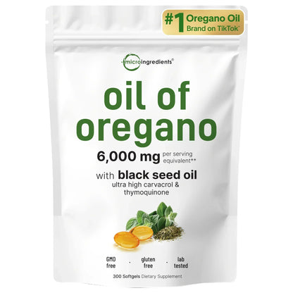 Oregano Oil with Black Seed Oil  Powerful Immune Support| Non-GMO, 3rd-Party Tested