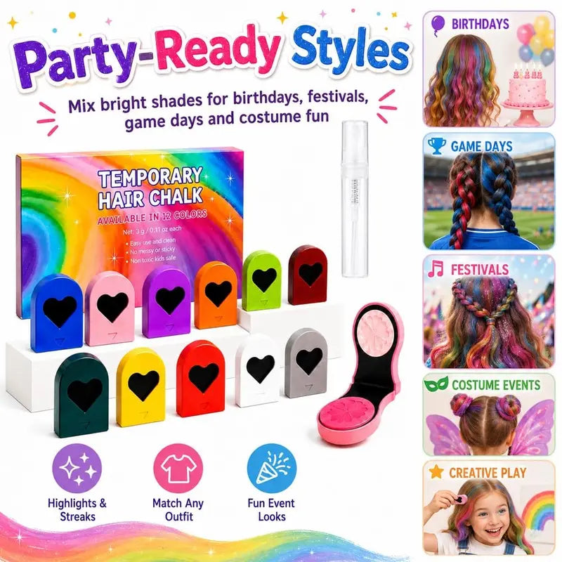 Bold Vibrants Temporary Hair Chalk Dye – Washable Color Makeup for Events, DIY Hair Styling