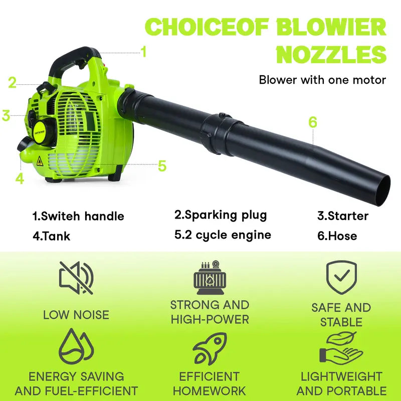 Explorinox 2-Stroke Handheld Leaf Blower, 26cc Gas Powered Blower for Lawn Care, Snow Blowing & Yard Cleaning