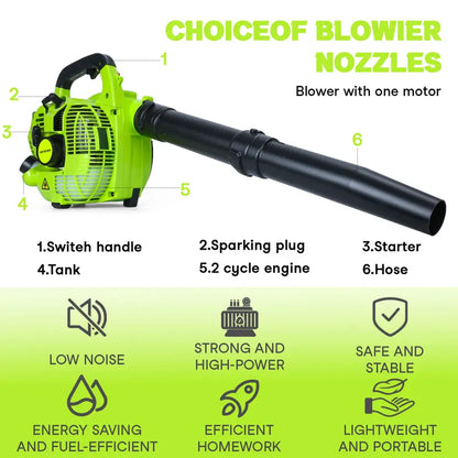 Explorinox 2-Stroke Handheld Leaf Blower, 26cc Gas Powered Blower for Lawn Care, Snow Blowing & Yard Cleaning
