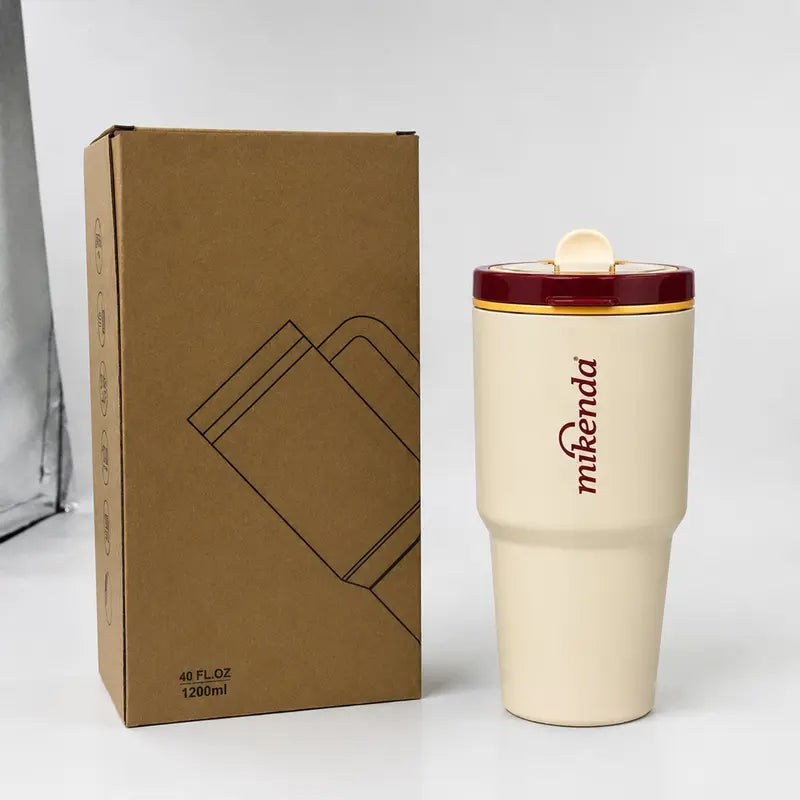 1PC Hidden Carry Handle Insulated Coffee Tumbler with Straw, Insulated Flask, Stainless Steel Vacuum Travel Mug with Lid, Portable Leak Resistant Cup, Car Cup Holder Friendly, for Women, Office School Outdoor Daily Use, Birthday Holiday Gift