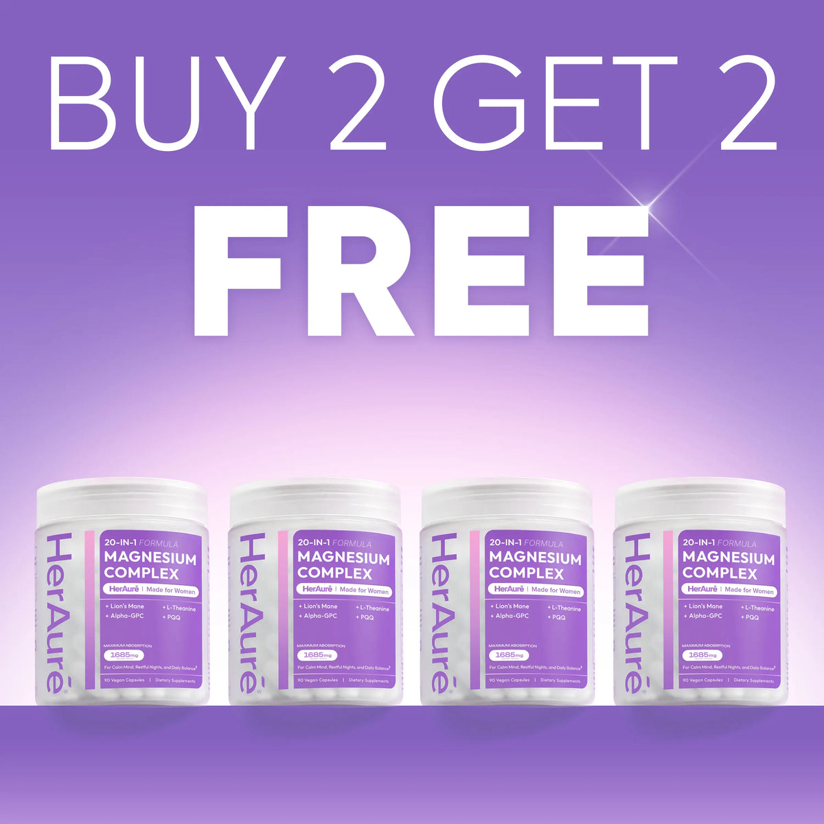 HerAure 20-in-1 Magnesium Complex 1685mg – Brain Fog Relief, Calm Mind, Sleep & Stress Support (12 Forms + B6, Zinc)