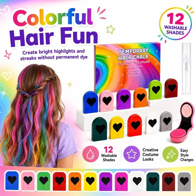 Bold Vibrants Temporary Hair Chalk Dye – Washable Color Makeup for Events, DIY Hair Styling