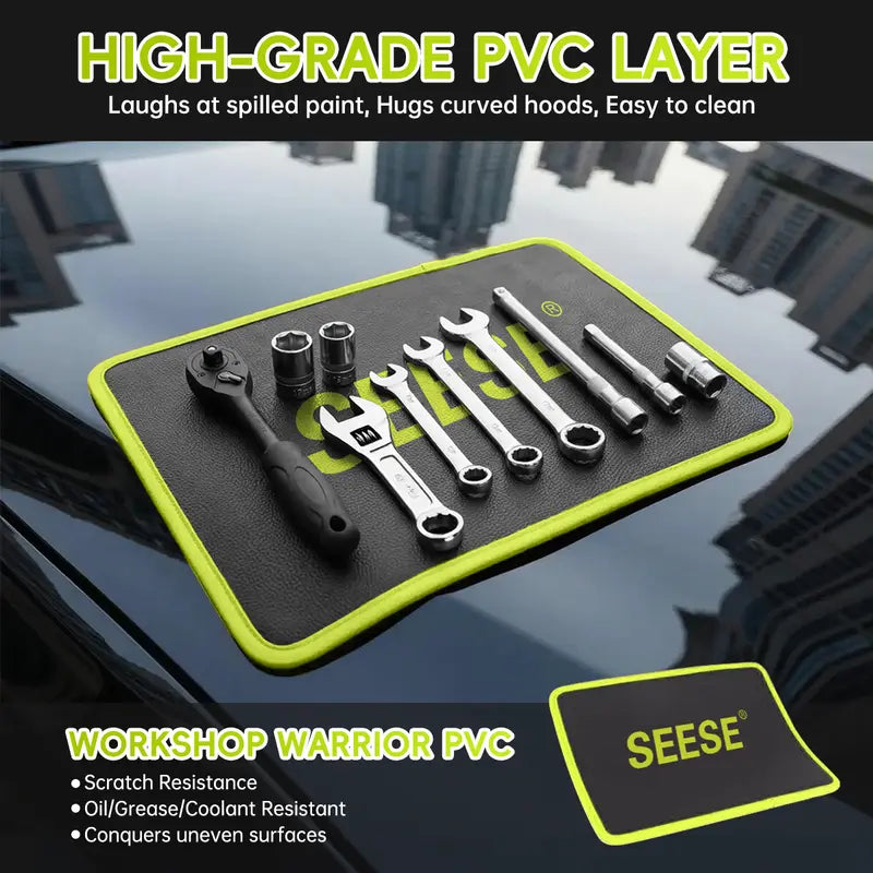 SEESE 3PC Flexible Magnetic Tool Mat & Tray Holder Set - PVC Non-Slip Magnetic Tool Tray for Garage, Workshop & Auto Repair