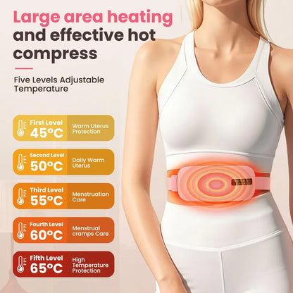 Portable Period Warming Belt for Women & Teen Girls – 5-Level Temp & Vibration, 15/30 Min Timer, Adjustable Strap, USB Rechargeable