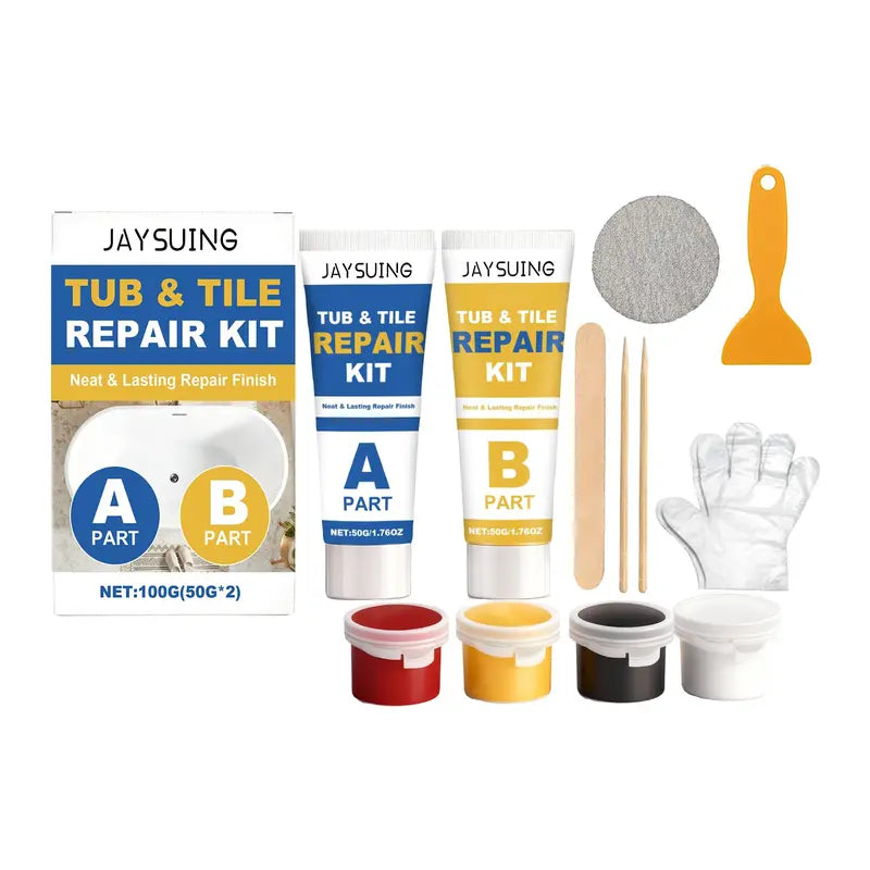 JAYSUING Epoxy Resin Bathtub & Tile Repair Kit, White Ceramic Crack & Chip Filler