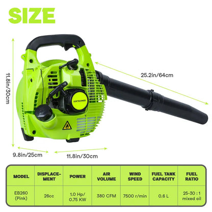 Explorinox 2-Stroke Handheld Leaf Blower, 26cc Gas Powered Blower for Lawn Care, Snow Blowing & Yard Cleaning