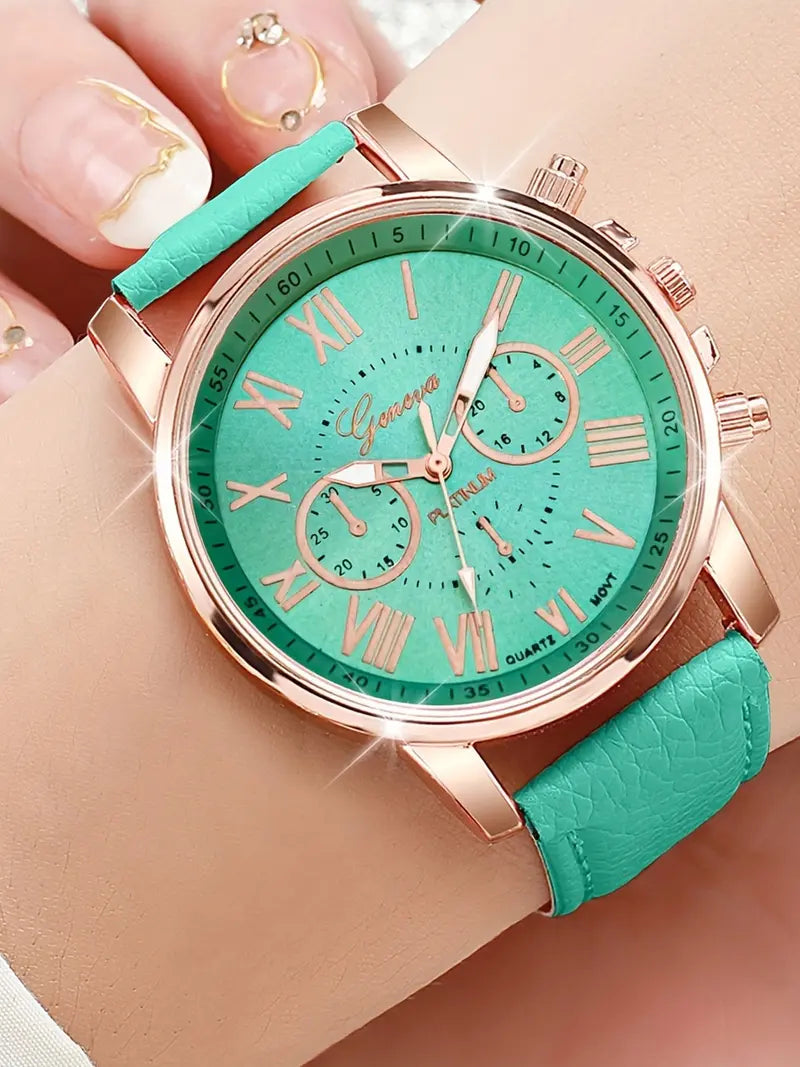 12-Piece Women's Quartz Watch Set with Leather Strap