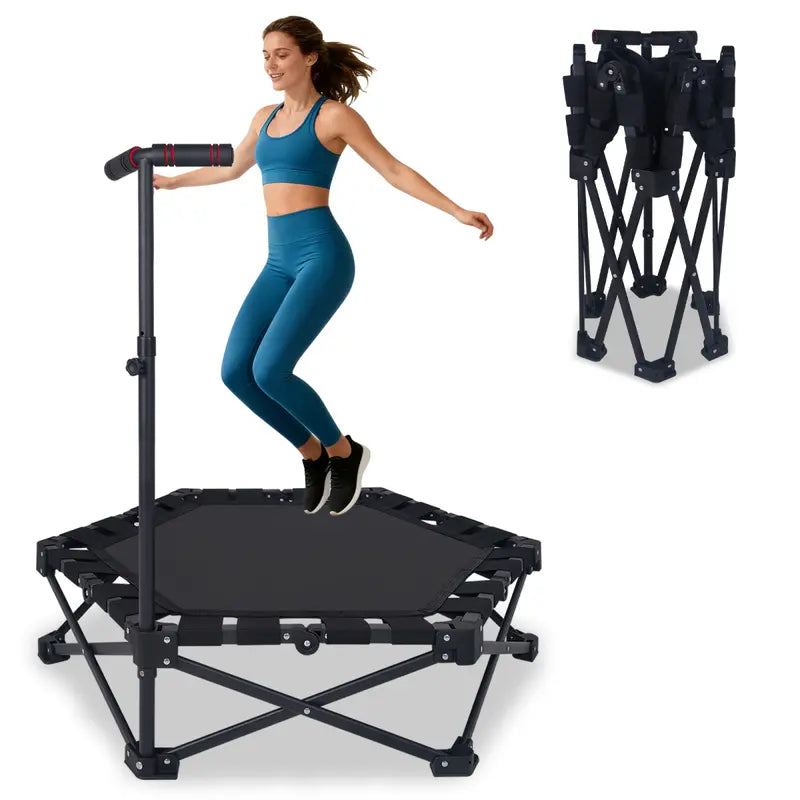 Foldable Fitness Trampoline with Adjustable T-Bar
