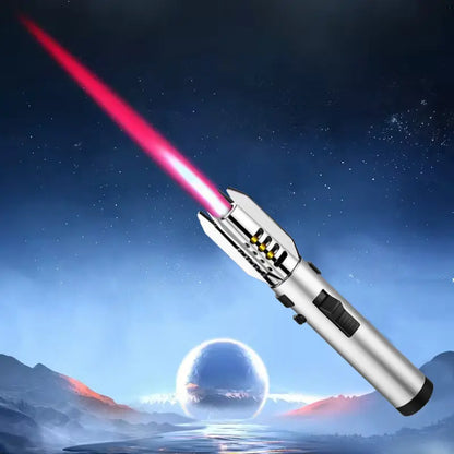 Windproof Jet Torch Lighter – Light Saber-Shaped Steel Body, 360° Usable, Adjustable Flame, Lockable Safety Lock